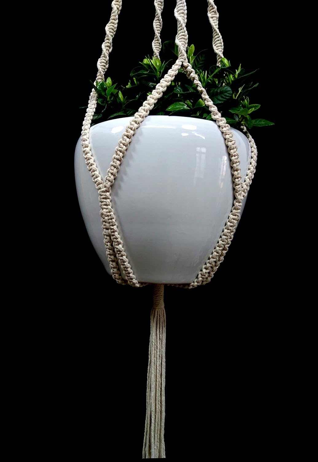 4 Legs Cotton Rope Macrame Plant Hanger Hanging Planter Holders Cream Color, 48-inches for 10-12" Pot (Cream)
