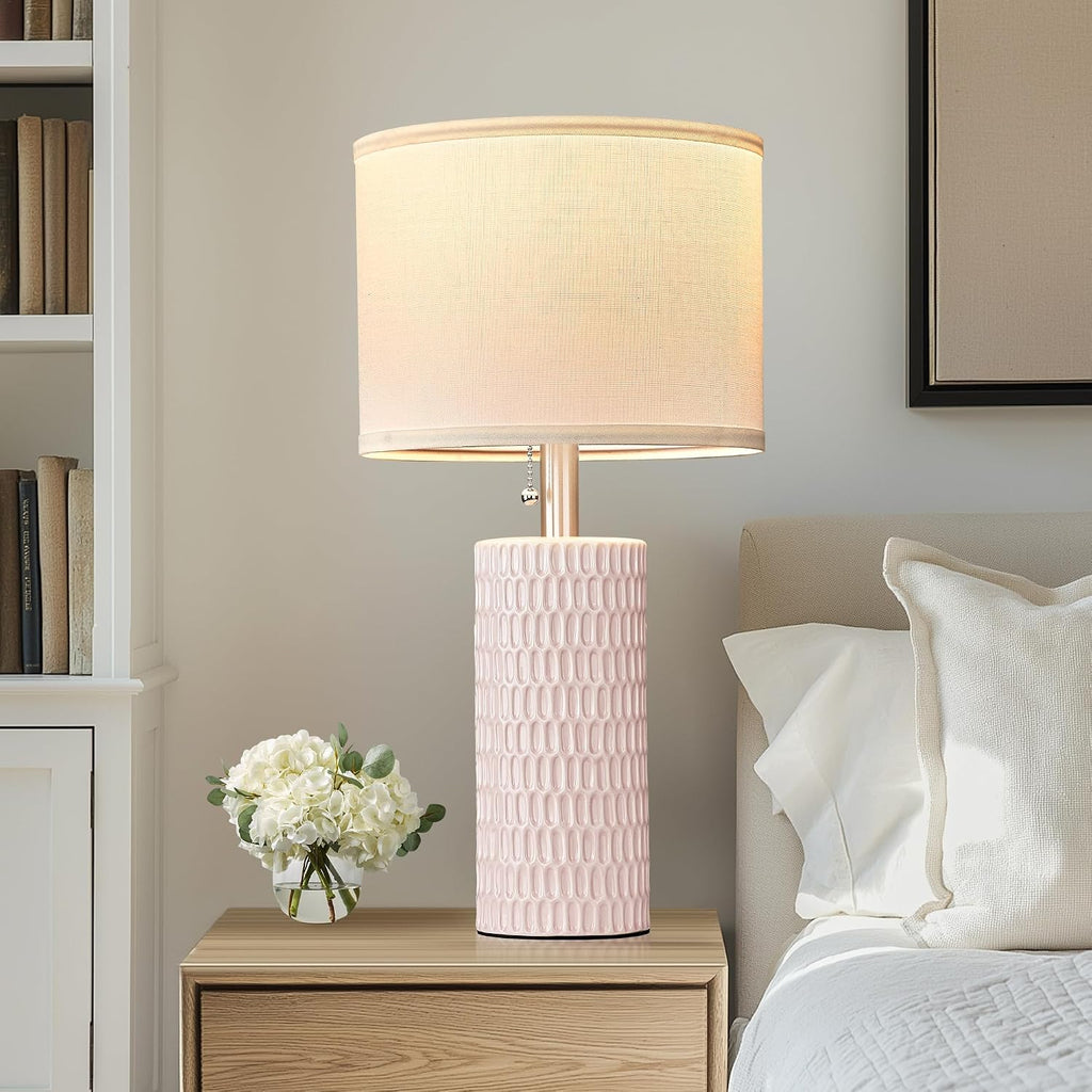 Reaketon Modern Ceramic Table Lamps Set of 2, Lamps for Nightstands, Pink