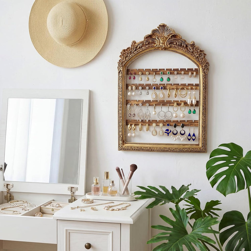2 Pcs Gold Wall Hanging Earring Holder Frame Jewelry Organizer