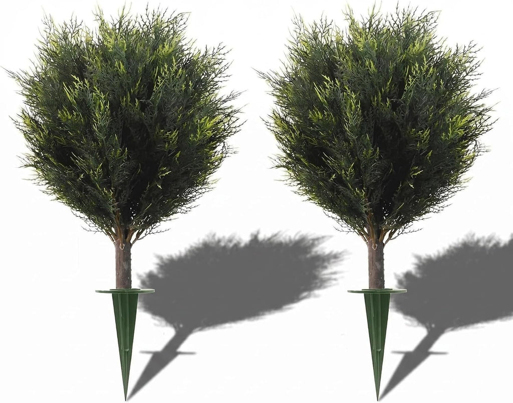 Artificial Plants Outdoor Cedar Topiary Set of 2 with Spikes