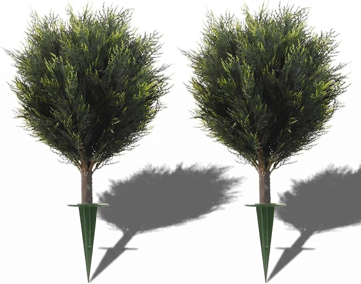 Artificial Plants Outdoor Cedar Topiary Set of 2 with Spikes