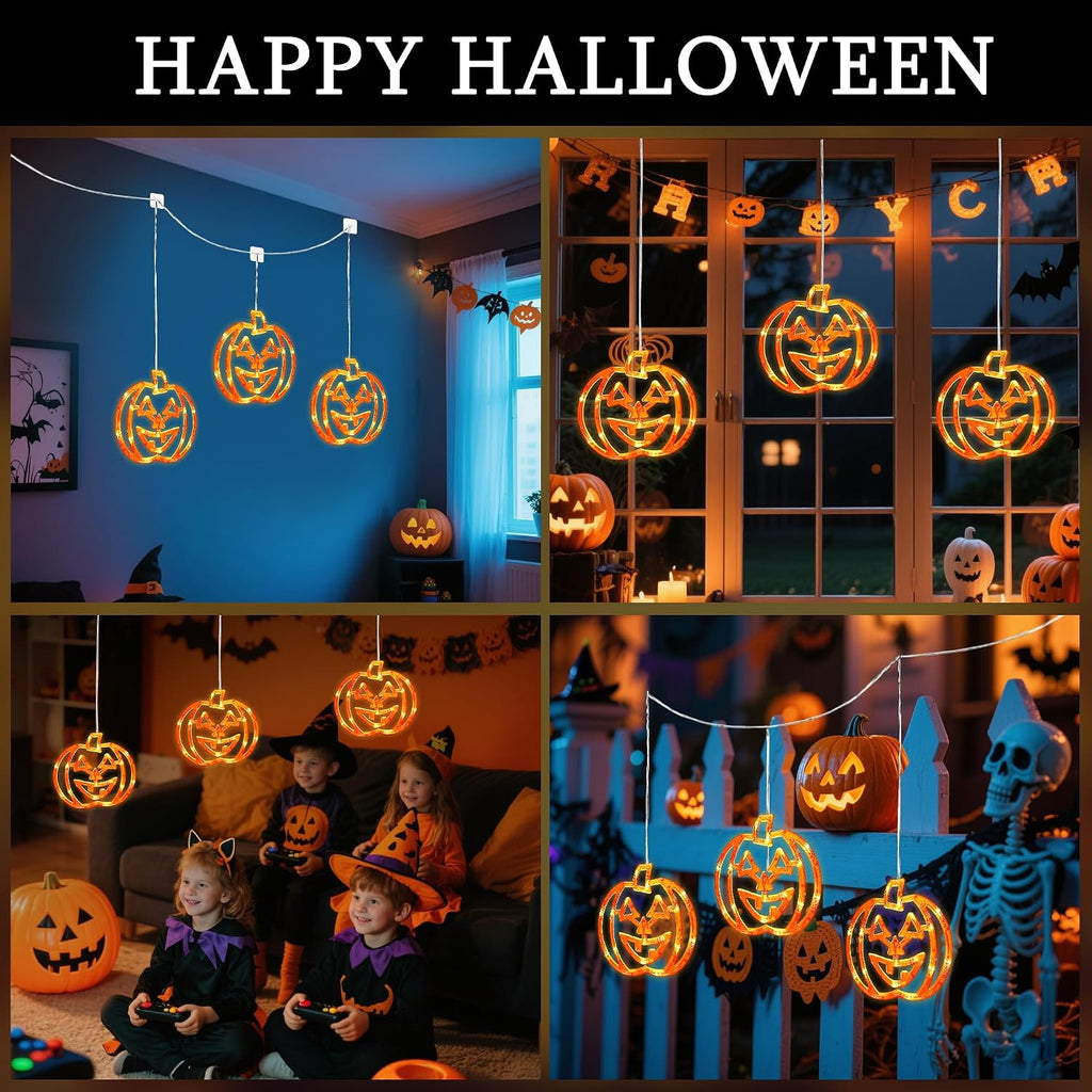 Halloween Window Lights,3 Pack 48LED Pumpkin Lights,Dual Power