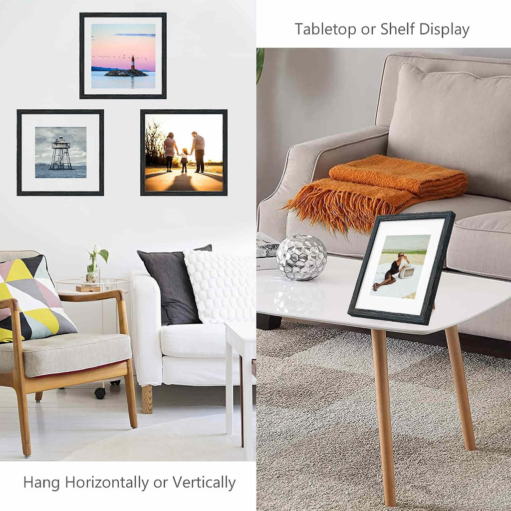 12x12 Frame,Solid Wood,Display Pictures 8x8,10x10 with Mat or 12x12 Without Mat,Square Picture Frame for Wall Mounting or Tabletop (Black,Single)