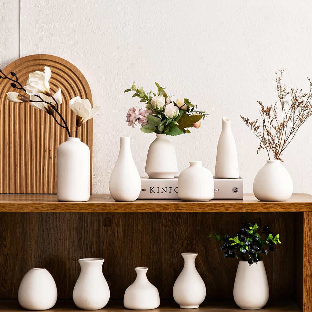 Ceramic Bud Vases, White Mini Vase Set of 11, Small Pottery Vases for Flowers Mini Ceramic Vases for Pampas Grass Vase Bulk for Wedding Table Centerpieces Decoration Boho Home Decor DIY Gift