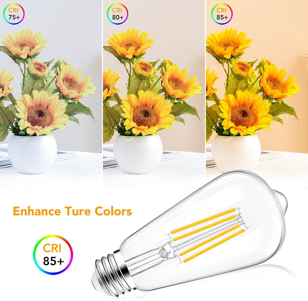 PARTPHONER ST58 E26 LED Light Bulbs, 6W Dimmable Amber Warm 2200K 4 Pack