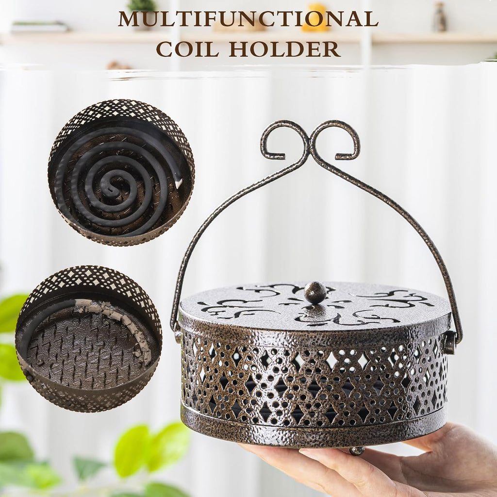 Lallisa 2 Pcs Incense Coil Holder Set, Metal Incense Burner, Bronze Color