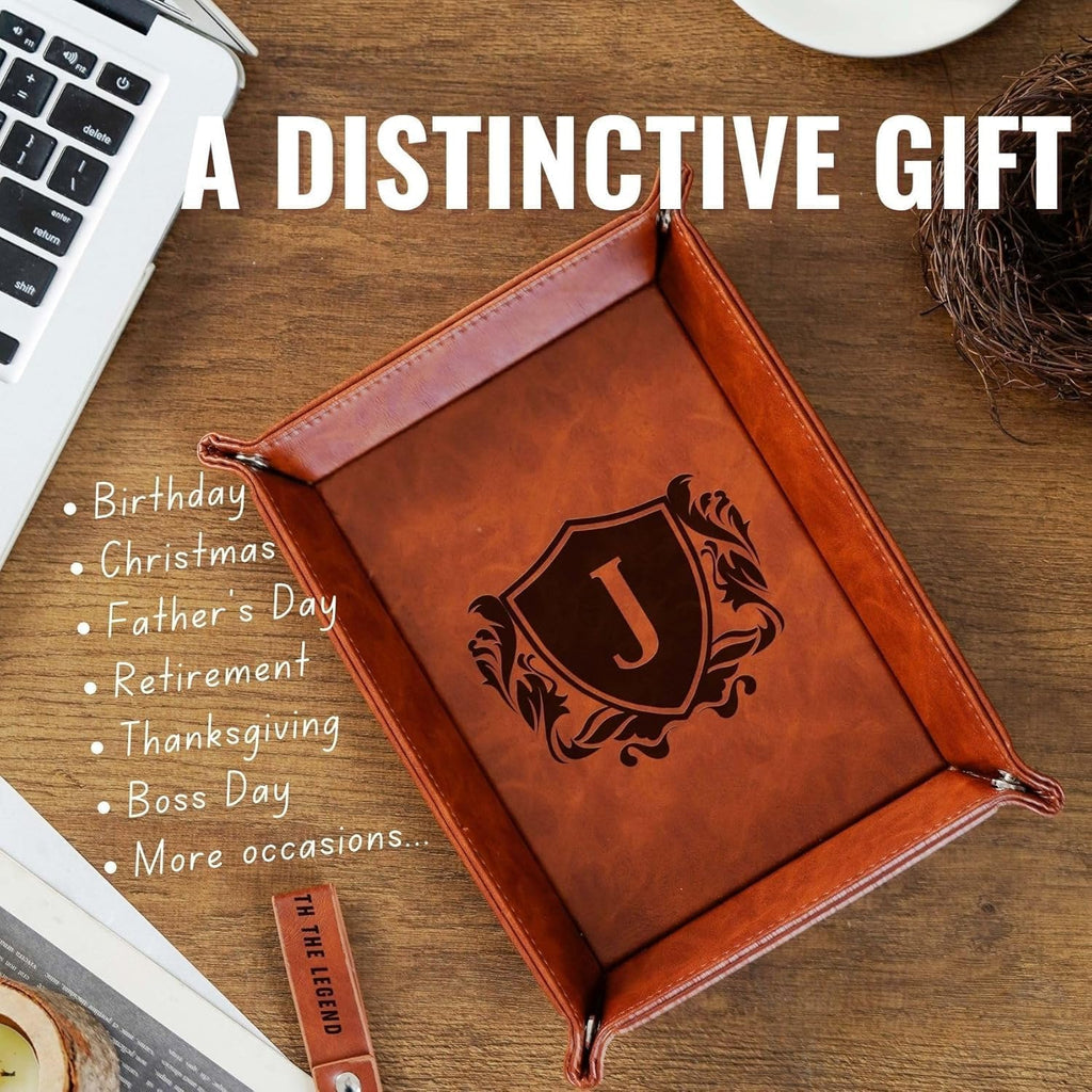 INNObeta Initial Valet Tray, Desktop Storage Organizer, PU Leather Bedside Tray Key Coin Holder, Personalised Gifts for Men, Birthday, Christmas, Letter N