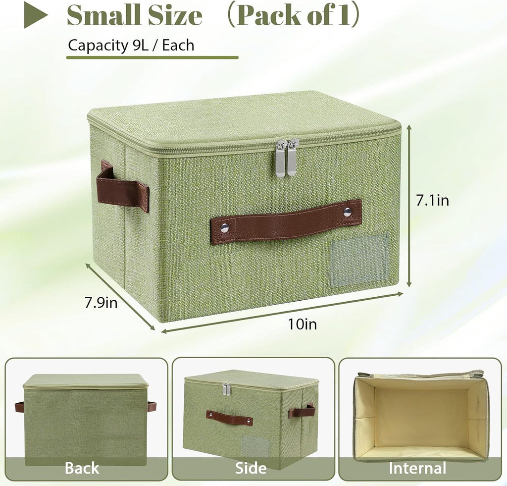 ANMINY Small Storage Box Fabric Bins with Zipper Lid, 10"x8"x7" Green