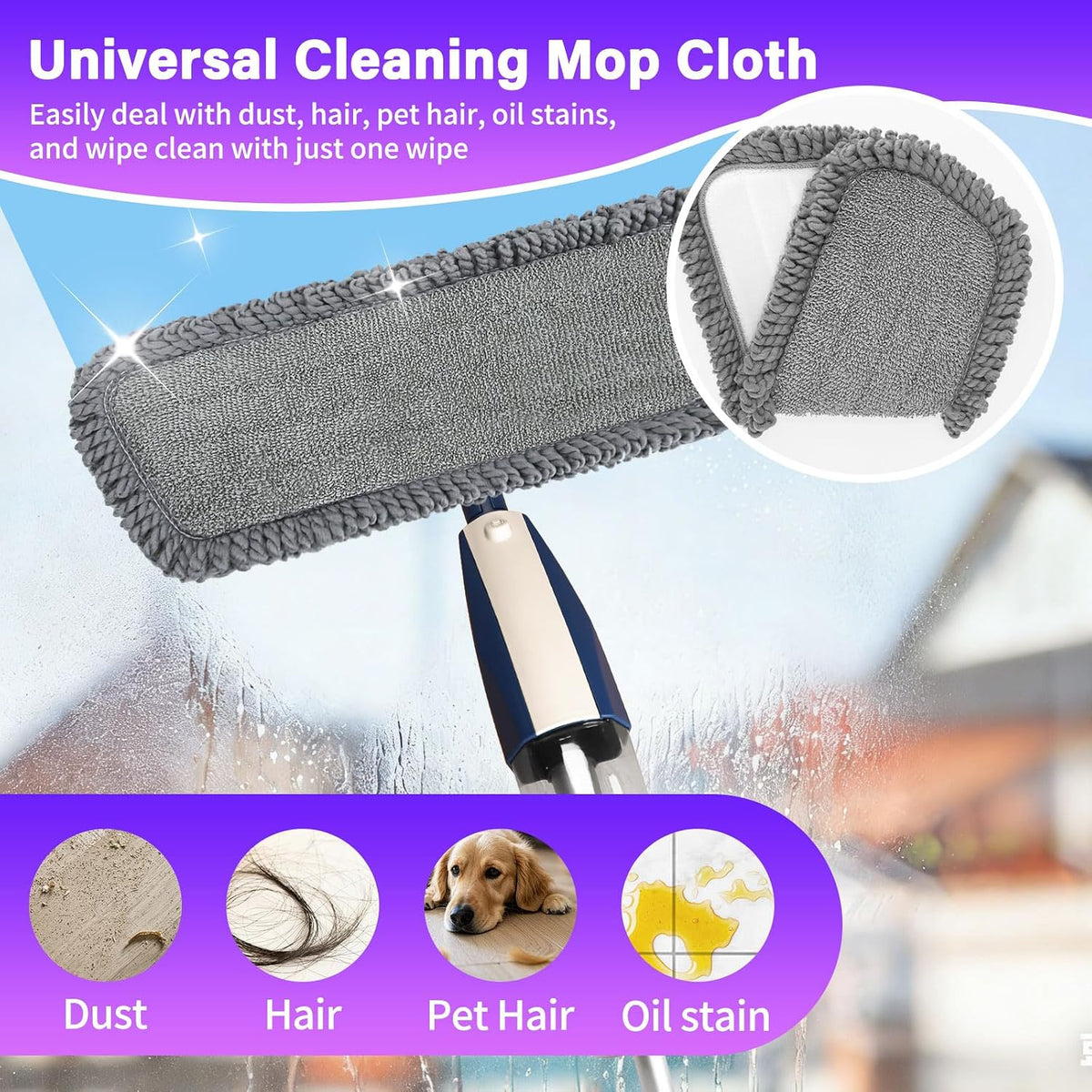 16.5" Microfiber Mop Pads Refills, 6 Pack Reusable Replacement Heads