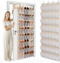 48 Pockets Over the Door Shoe Organizer, Fits Women's Shoes Up to US Size 9, 6-Column Heavy Duty Shoe Storage for Sneakers & Heels, Mesh Hanging Rack for Entryway, Bedroom & Dorm, Beige