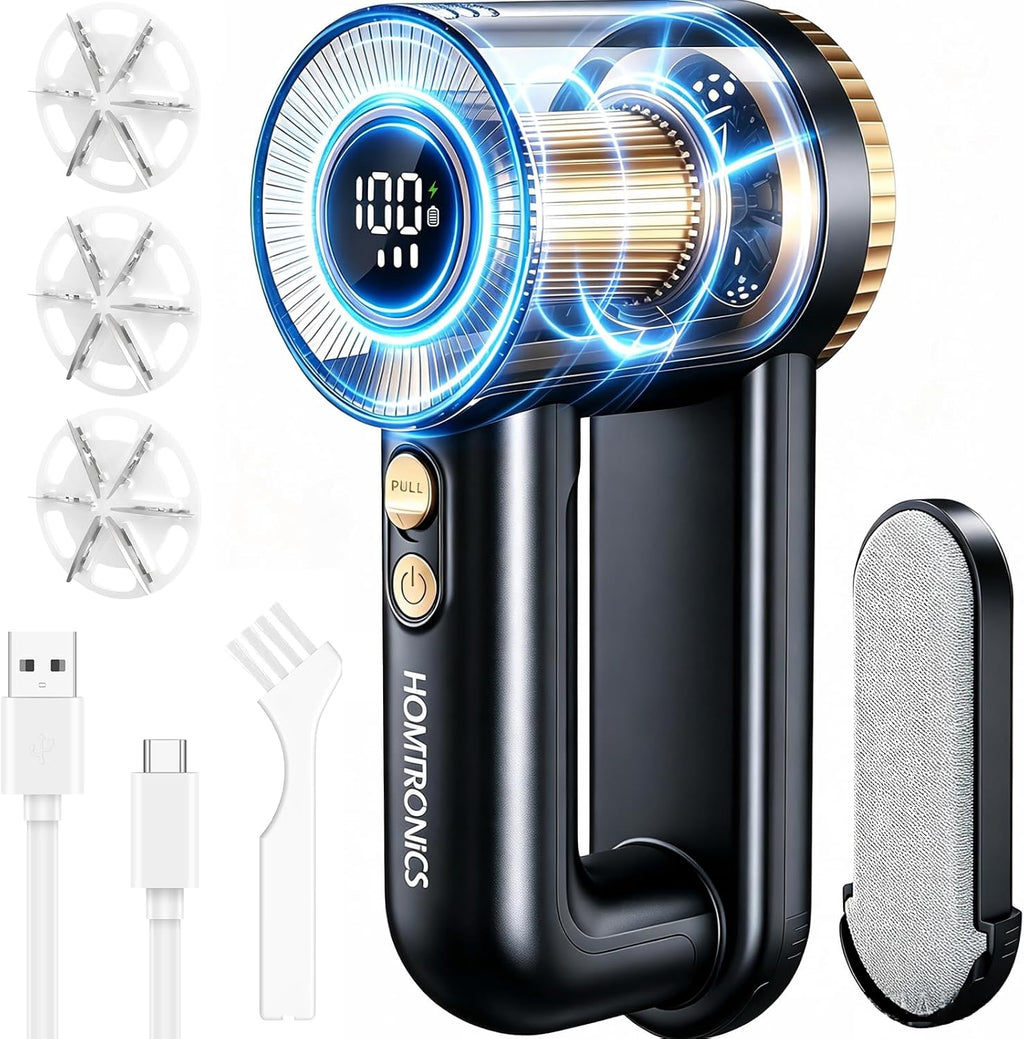 2-in-1 Rechargeable Fabric Shaver, 3 Extra Blades, 3-Speed Lint Remover Sweater Shaver with Digital LED Display, Sweater Shavers to Remove Pilling, Lint Shaver for Clothing & Furniture-Gold