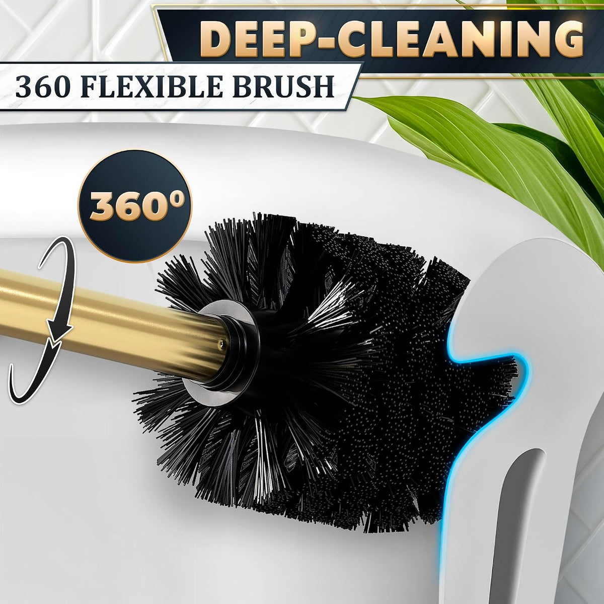 Brushed Gold Toilet Brush and Holder Set, Wall Mounted Toilet Brush Holder