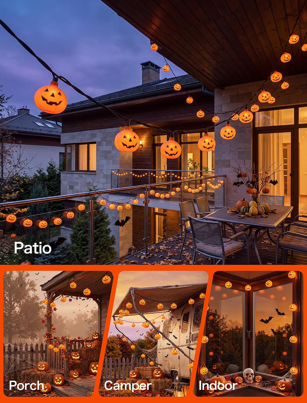 Halloween String Lights, 8.5Ft LED Pumpkin Lights String Lights Plug in, 10 Pumpkin String Light Connectable Indoor/Outdoor Halloween Decorations