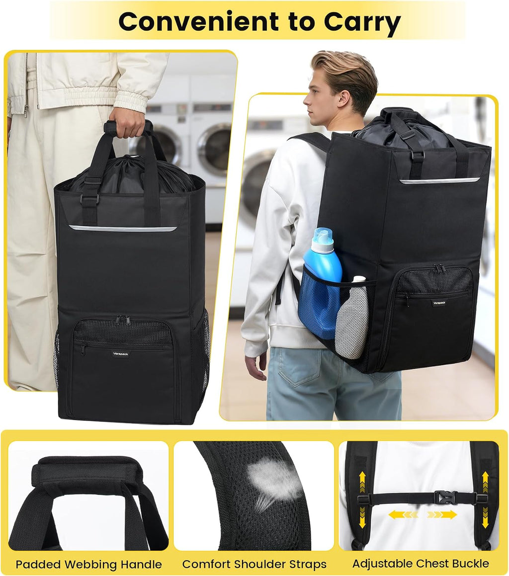 Vorspack Laundry Backpack for College Students, 2 in 1 Laundry Bag, Black