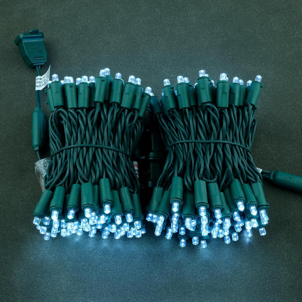 YULETIME 200 Cool White Christmas Lights, 2-Set 25 ft 100 Wide Angle LED