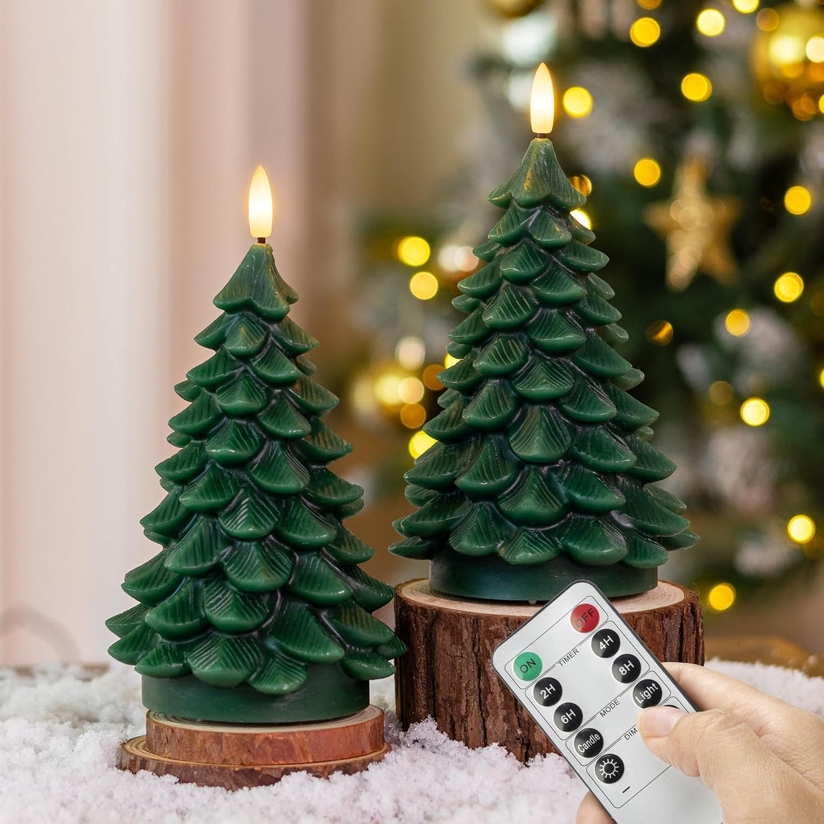Christmas Tree Candles with Remote, Green Flameless Candle Battery Operated
