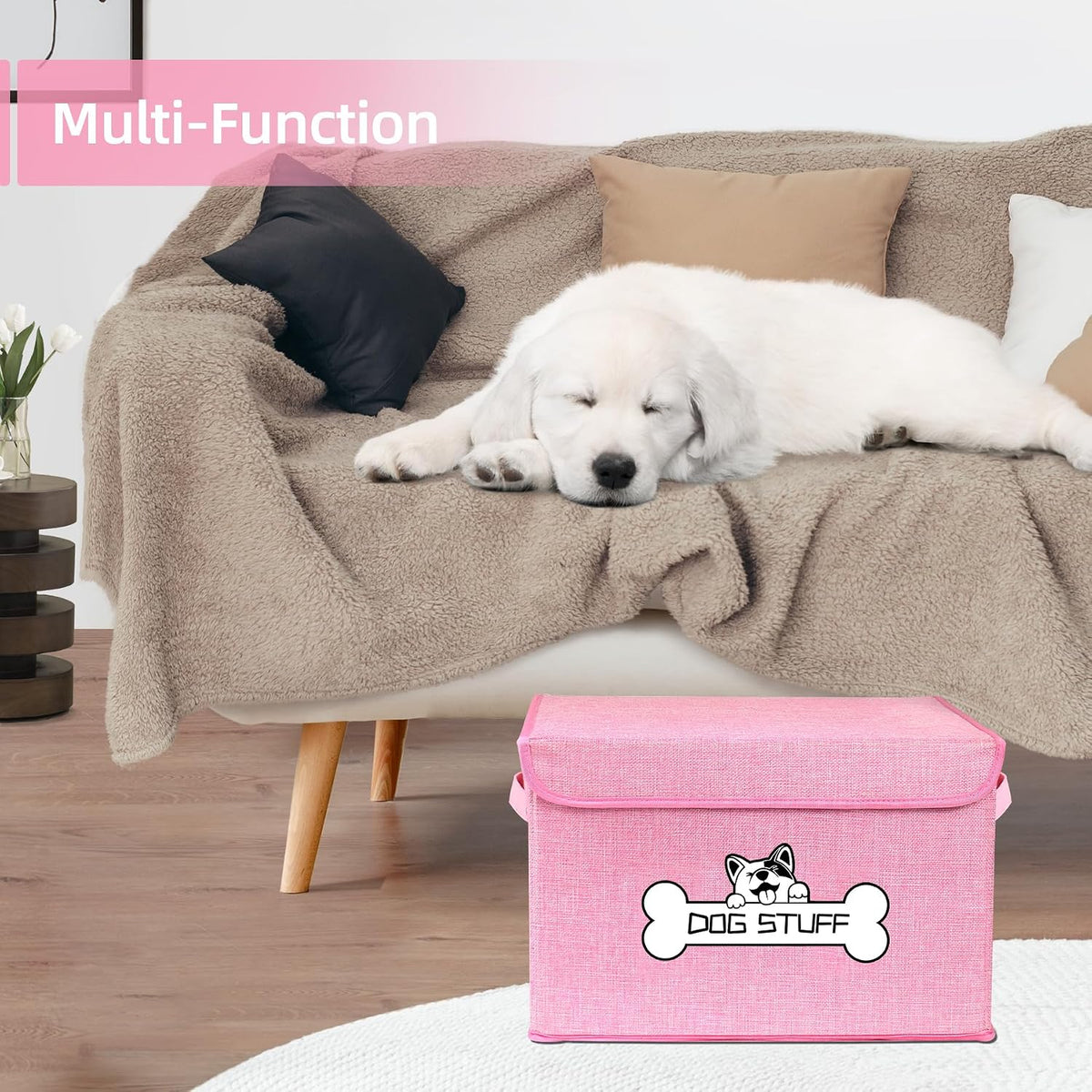 Dog Toy Basket with Lid, Collapsible Box for Pet Accessories