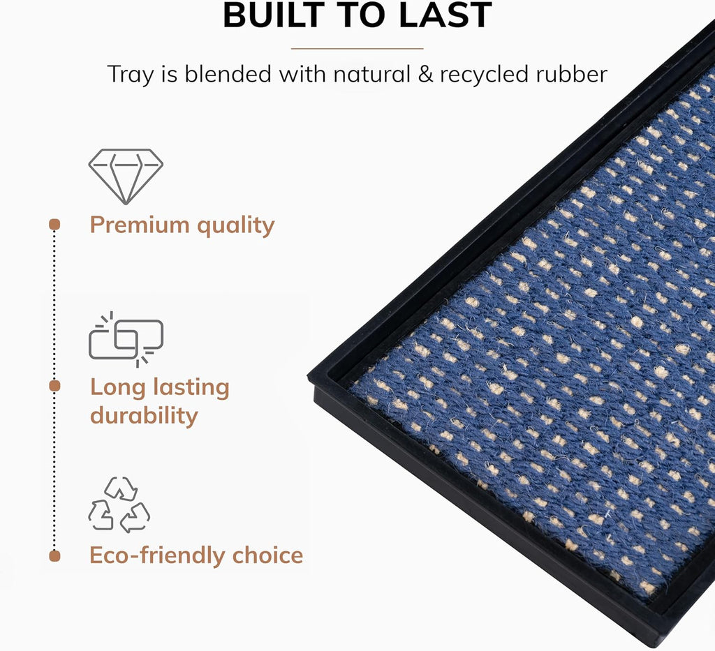 Anji Mountain Heavy Duty Waterproof Rubber Shoe Storage Mat Organizer/Boot Storage Multi Use for Entryway with Coir, Blue and Ivory Insert, Fits 2 Pair (24.5" Wide)