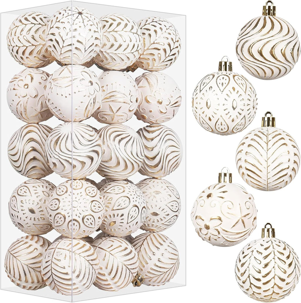 30PCS Gold/White Christmas Ball Ornaments Set for Xmas Tree Decorations