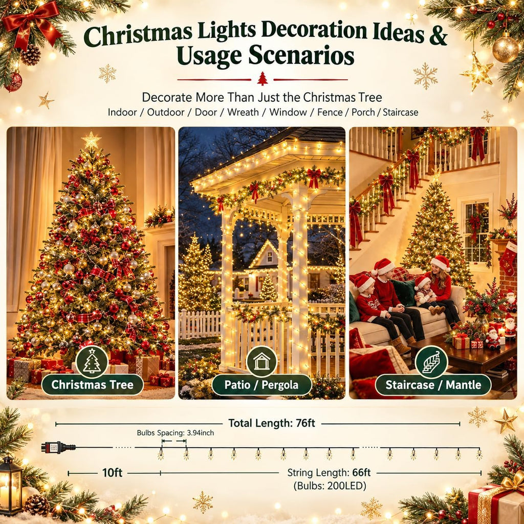 JMEXSUSS 200 LED Christmas Lights Outdoor Indoor String Lights for Bedroom