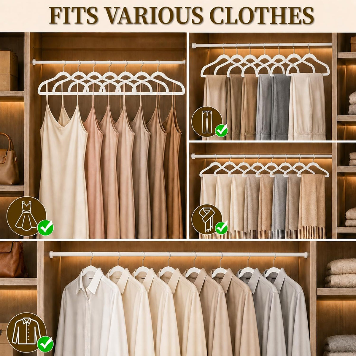 Velvet Felt Hangers 50 Pack, Non Slip, Slim, Space Saving, White