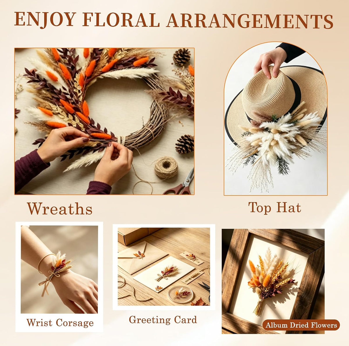 Bpole Fall Dried Flower Bouquet,92Pcs11-13inch Boho Pampas Grass Home Decor