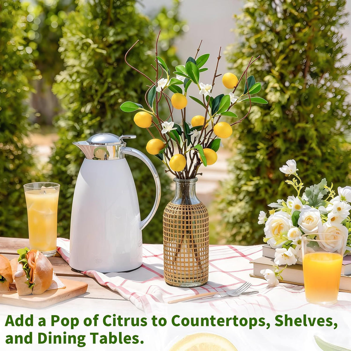 4 PCS 18.9” Artificial Lemon Branches for Kitchen Decor, Faux Yellow Lemons with Magnolia Flower & Willow Stems, Realistic Fake Fruit Picks for Farmhouse Party Decoration and Vase Arrangements