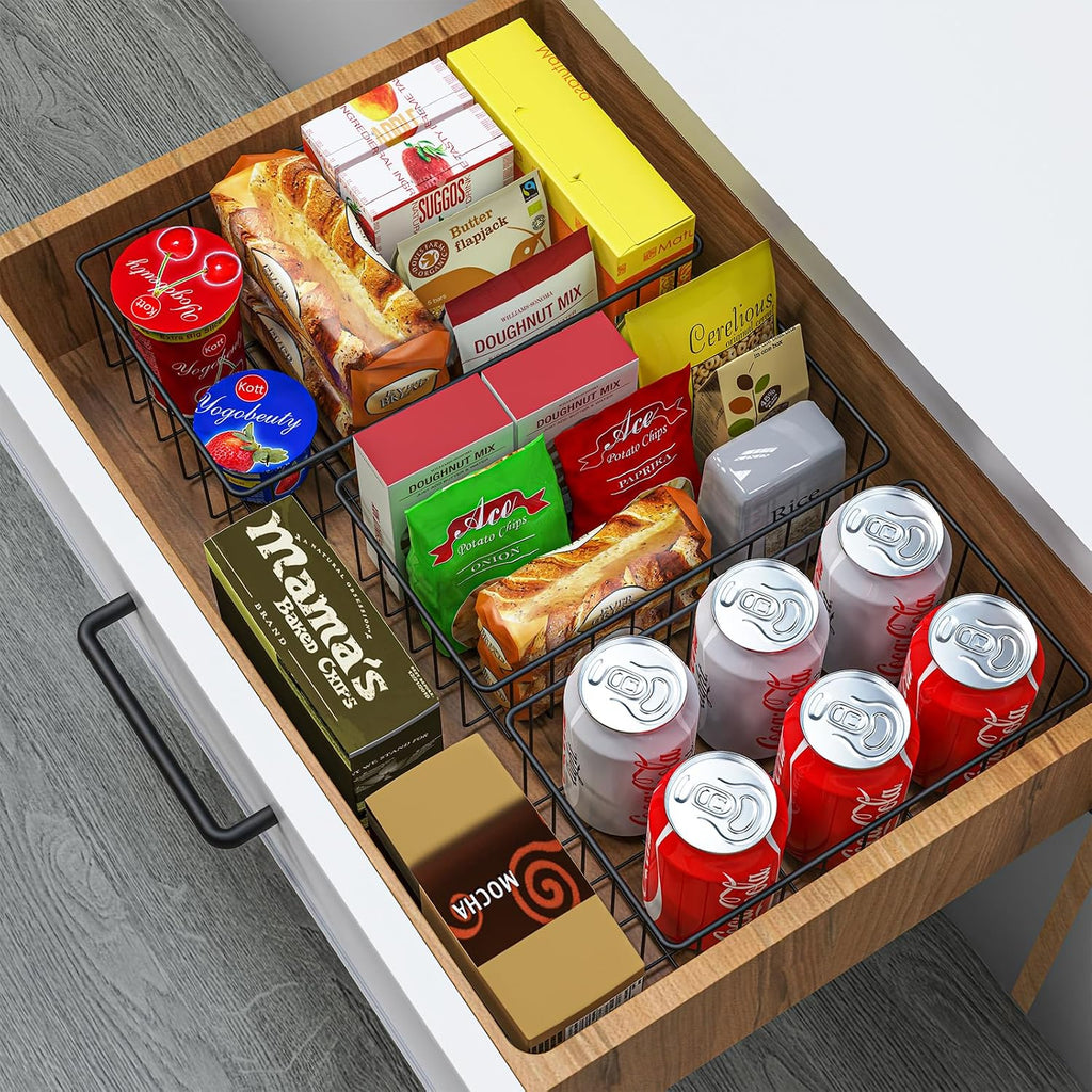 Joben Oligey 9 PACK (3 Szie) Small Wire Storage Baskets for Organizing,Pantry Organization Bins for Cabinets, Metal Basket for Kitchen, Bathroom Organizer (Black-9)