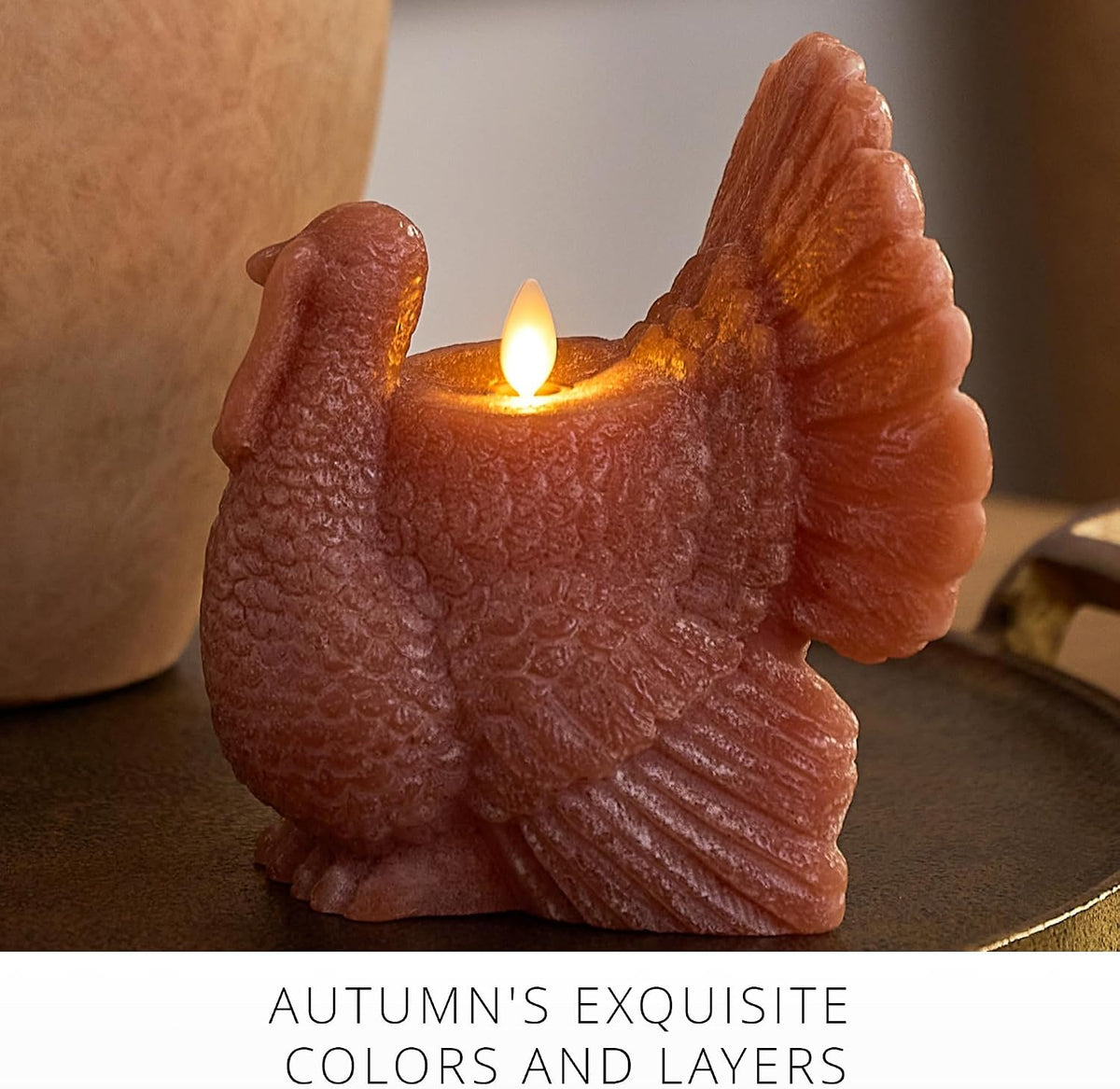 Luminara Turkey Flickering LED Candle (5.25" x 6"), Timer Function, Real Unscented Flameless Wax, Chalky Finish, Caramel Café, Fall Harvest Decoration, Autumn Home Decor, Thanksgiving Table Decoration