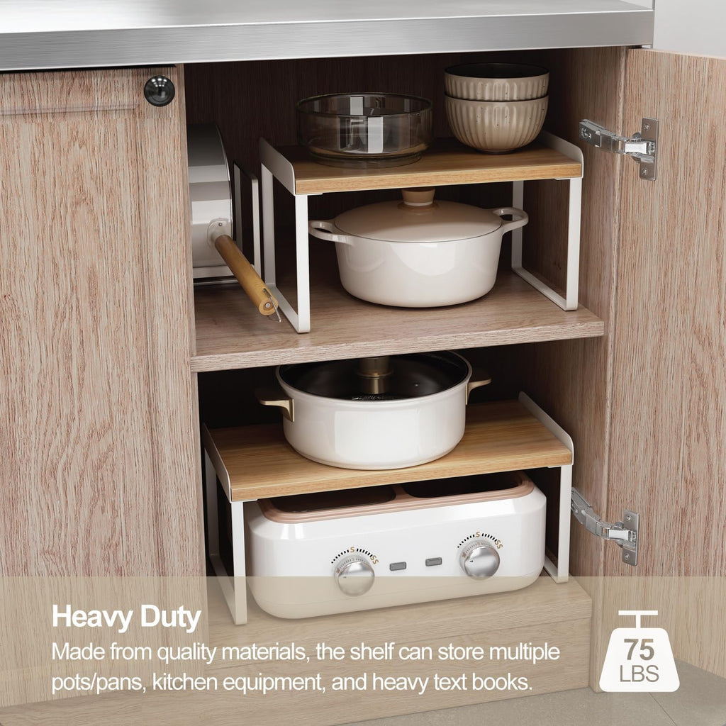 Mitus Stacking Wood Shelf Organizer, Counter Cabinet Storage Rack, 12 inch