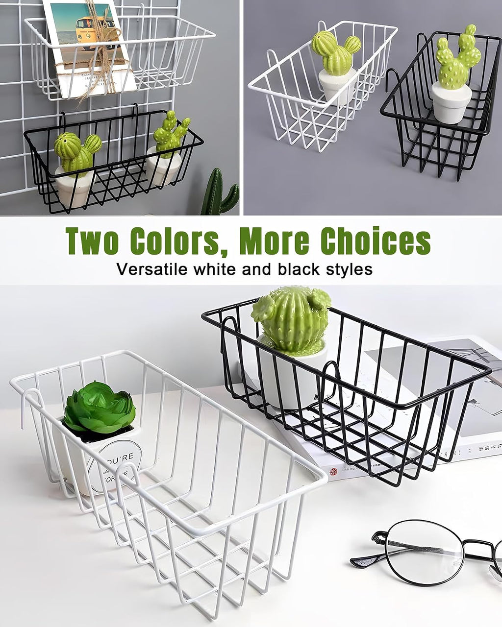 6 Pack Wire Baskets, Grid Wire Panel Hanging Wall Basket, Black