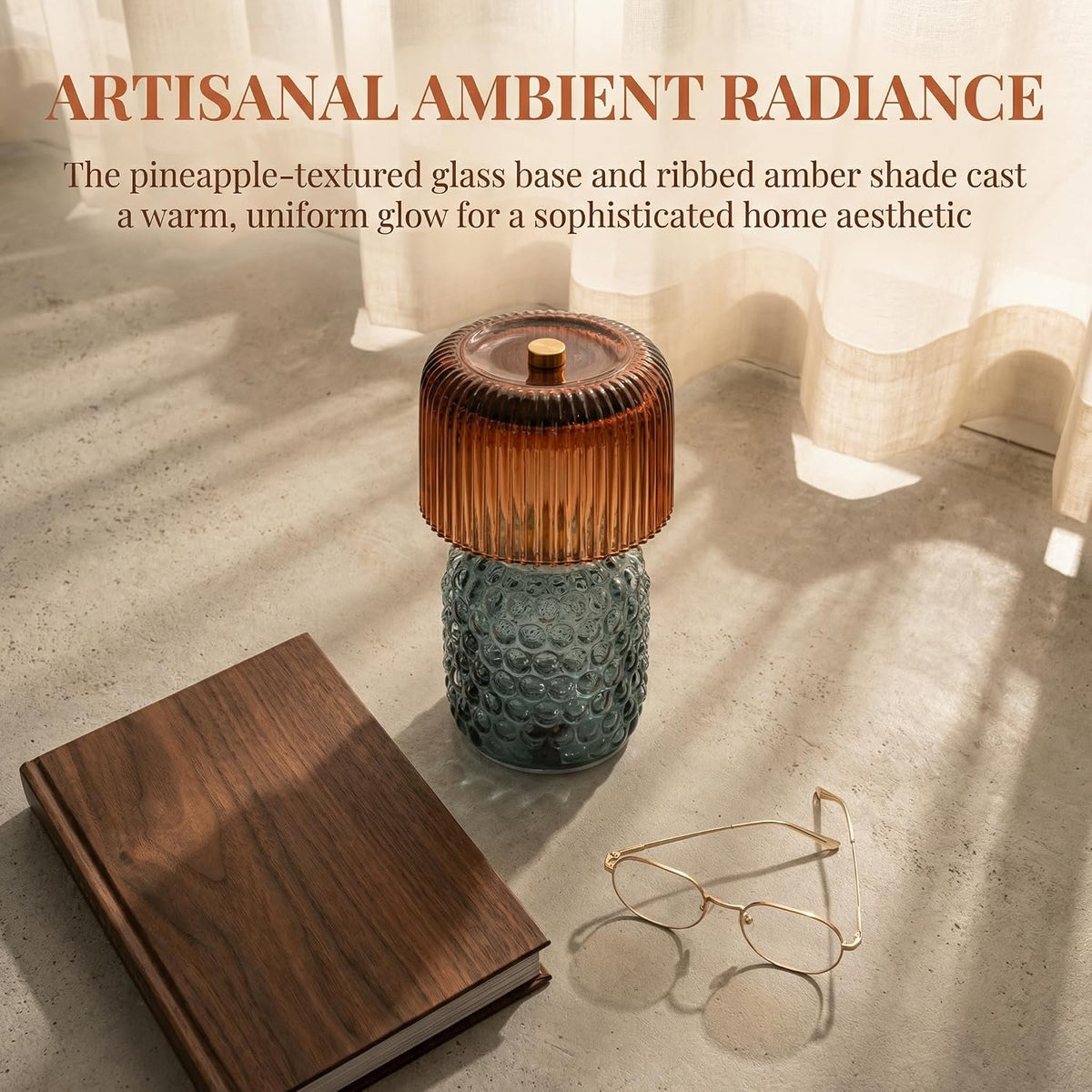 Battery Operated Table Lamp with Timer, Cordless Glass LED Night Light, Decorative Small Lamp for Bedroom Nightstand Living Room Entryway Stairway