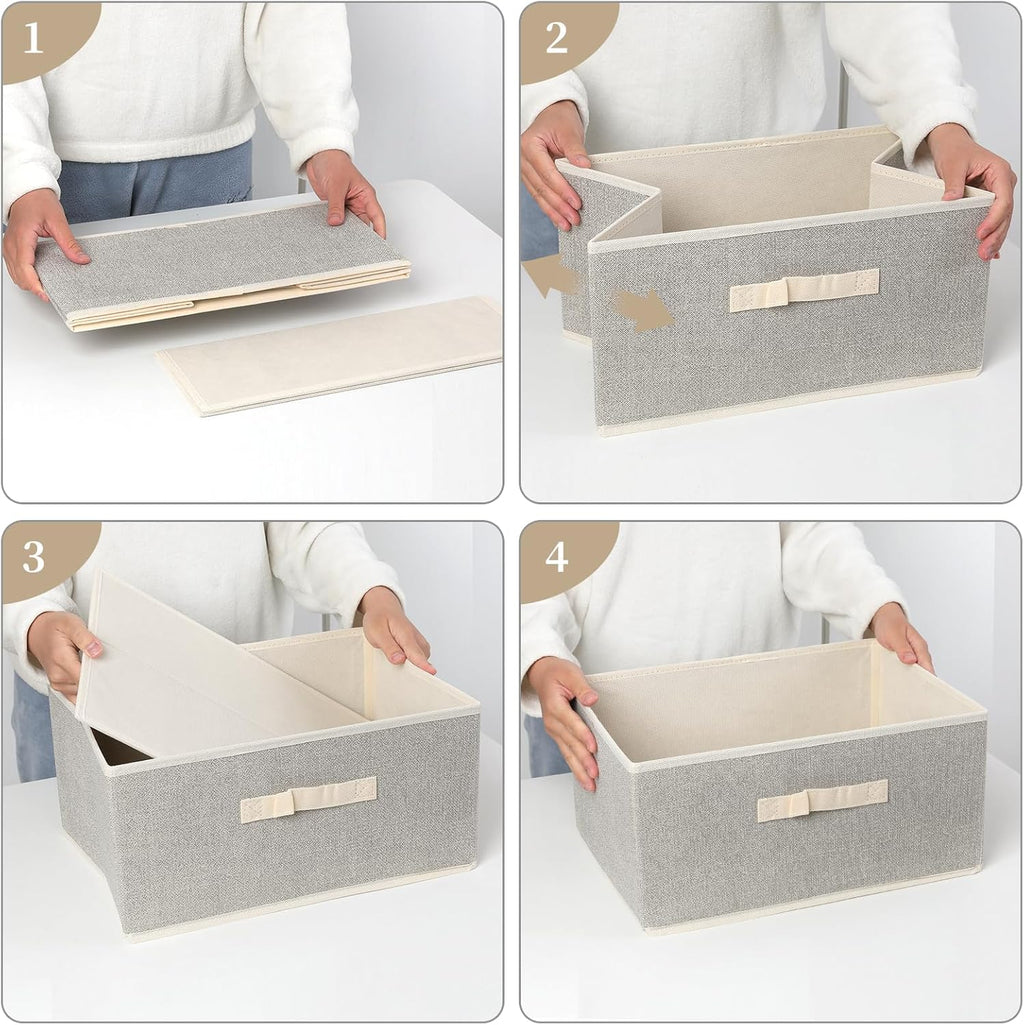 Storage Baskets, 15.7 Inch Woven Fabric Bins, Storage Cubes with Reinforced Handles, Organizer Bins for Closet Shelves, Foldable, Clothes. (2PCS/Beige-15.7*11*7.8inch)