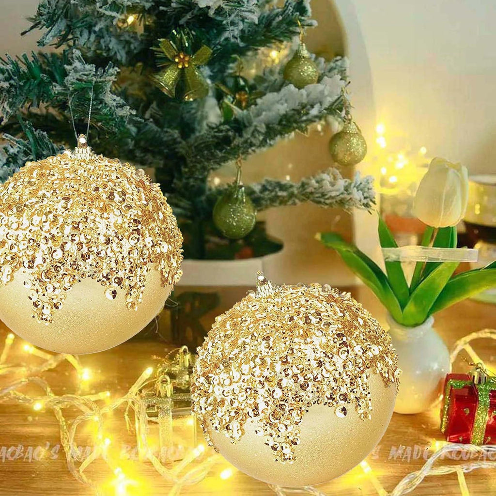 3Pcs Christmas Balls Ornaments -Shatterproof Christmas Ball for Xmas Tree Decorations Hanging,Wedding Party Holiday Decorations Gold Glitter Ball 4.75in x 3 Pack