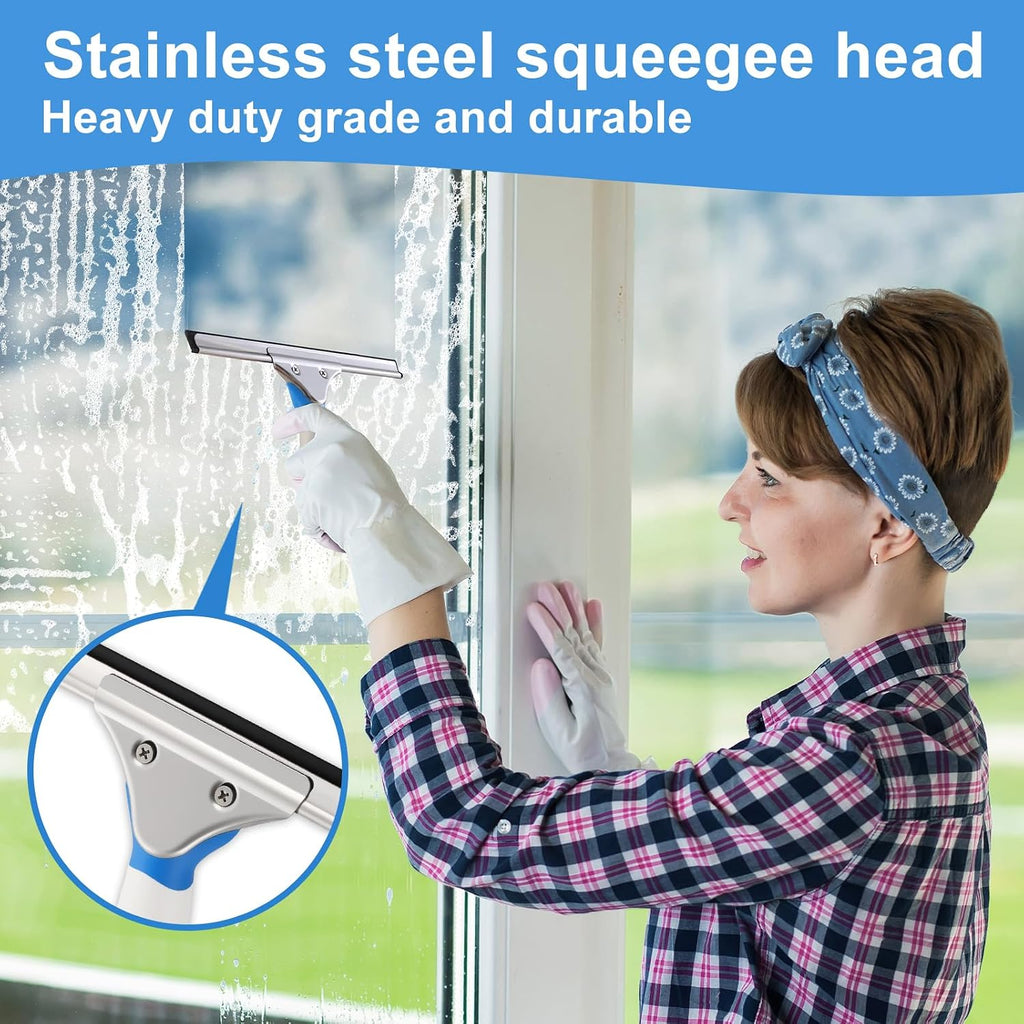 Mitclear Window Cleaning Kit 10IN Squeegee & Scrubber for Shower Glass Car