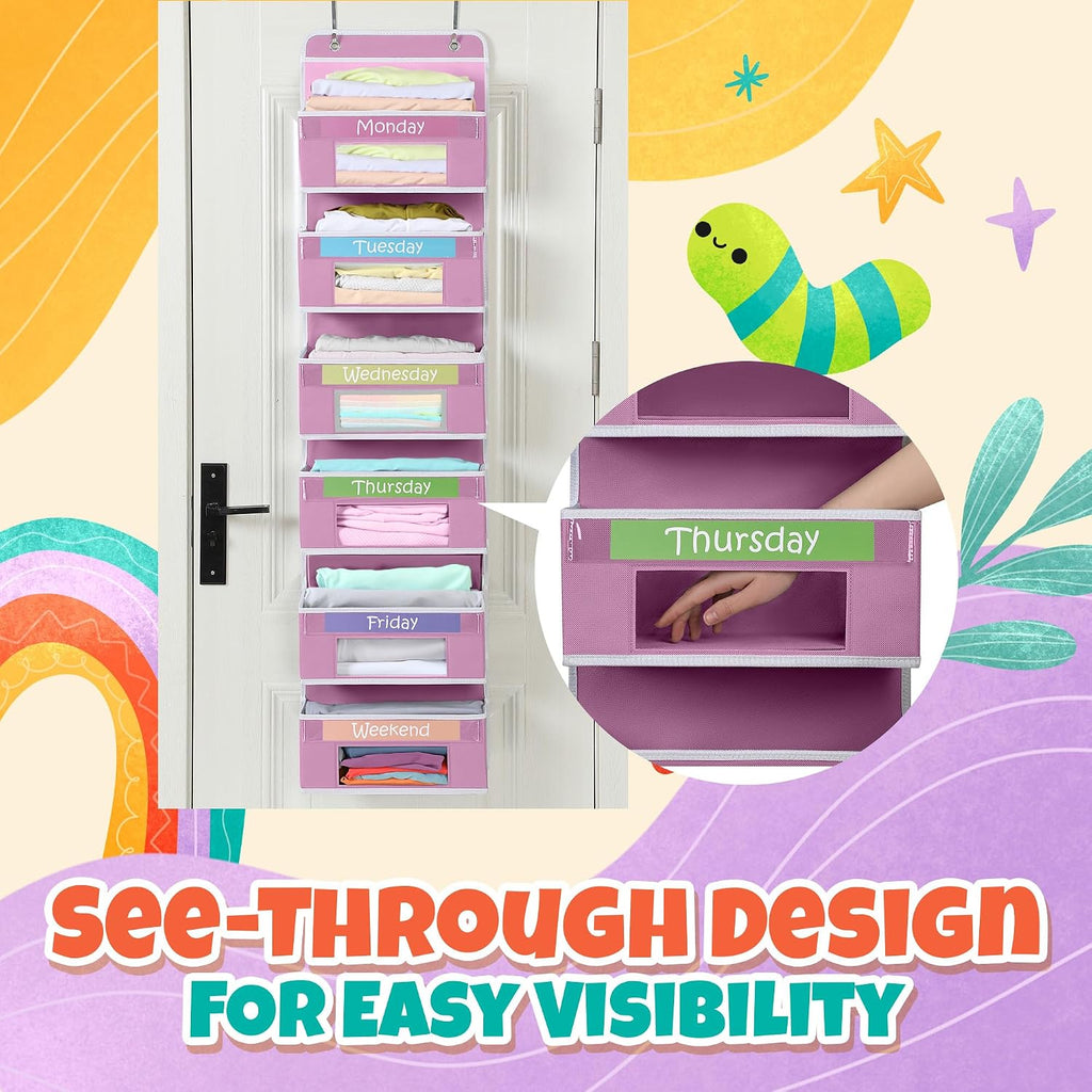 Weekly Clothes Organizer for Kids, Monday through Friday Clothing, 6 Shelf