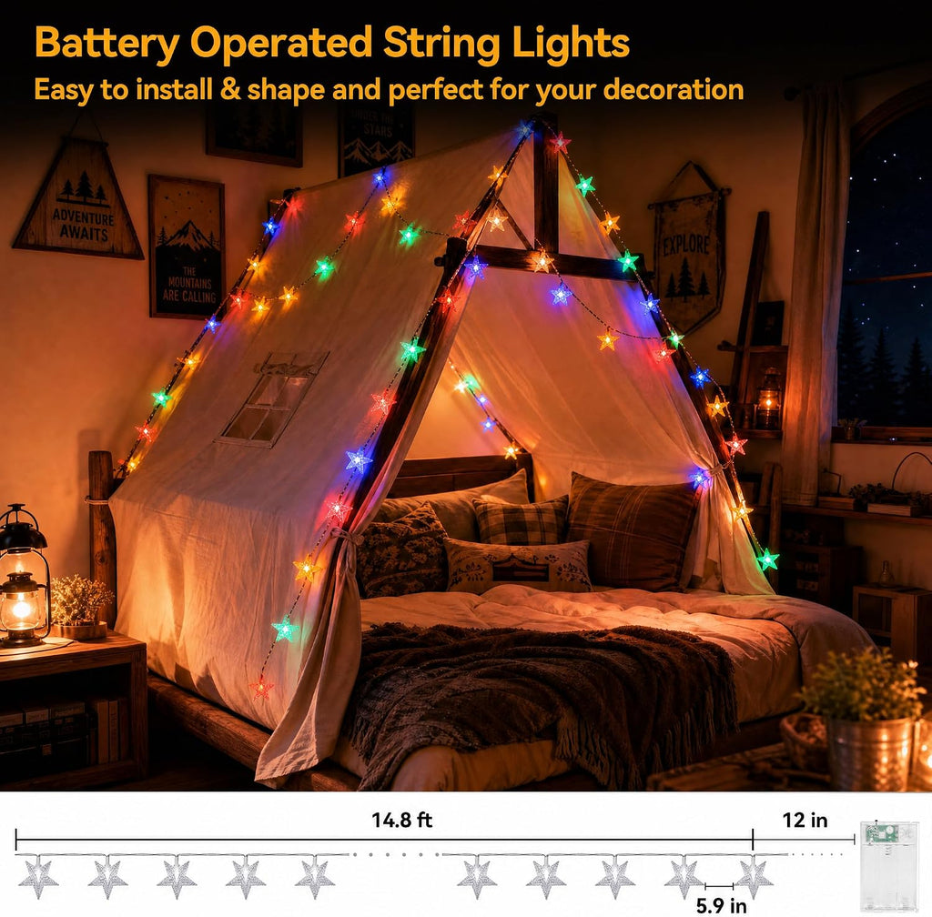 ITICdecor Battery Operated Star Lights 15FT 30LED Multicolor