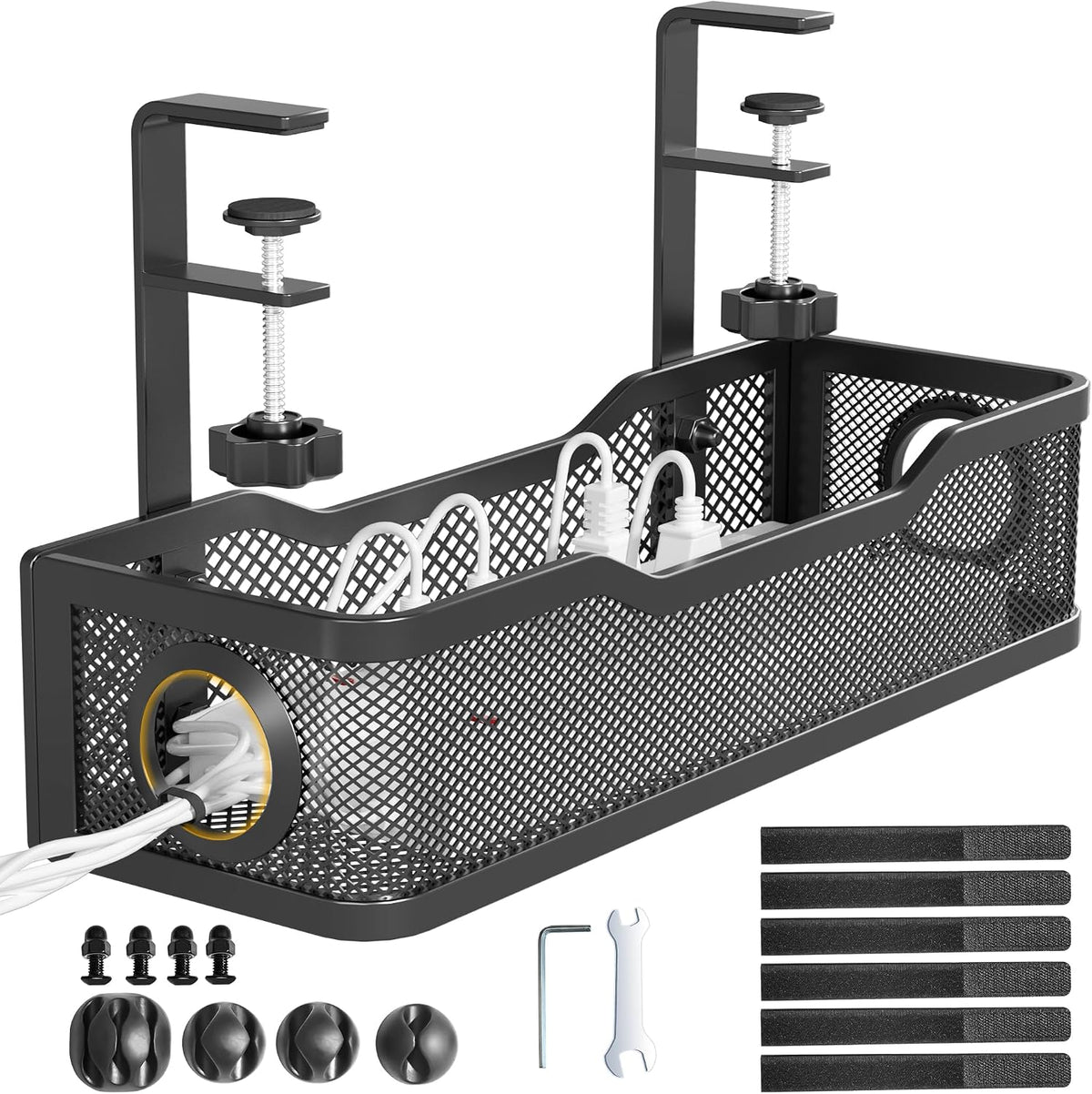 Cinati Under Desk Cable Management Tray, 13.4" Metal Cord Organizer, Black