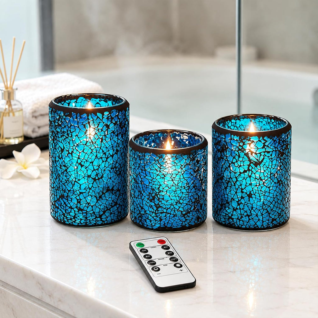 Flameless Glass Candles with Remote, Realistic Wax LED Pillar Candles JL-MB