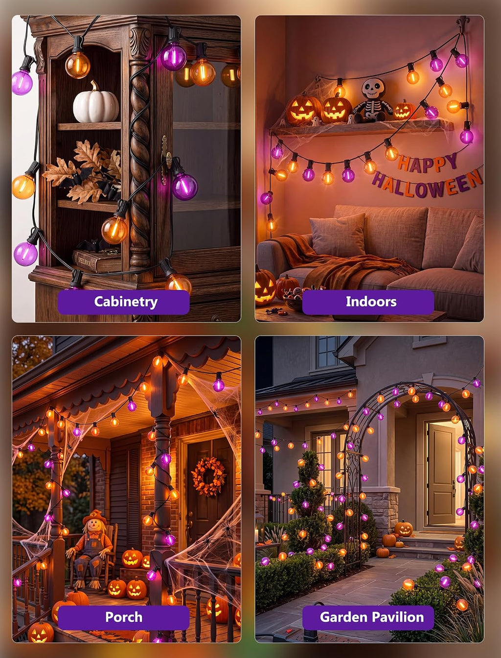 25Ft LED Orange Purple String Lights, Outdoor Halloween Lights