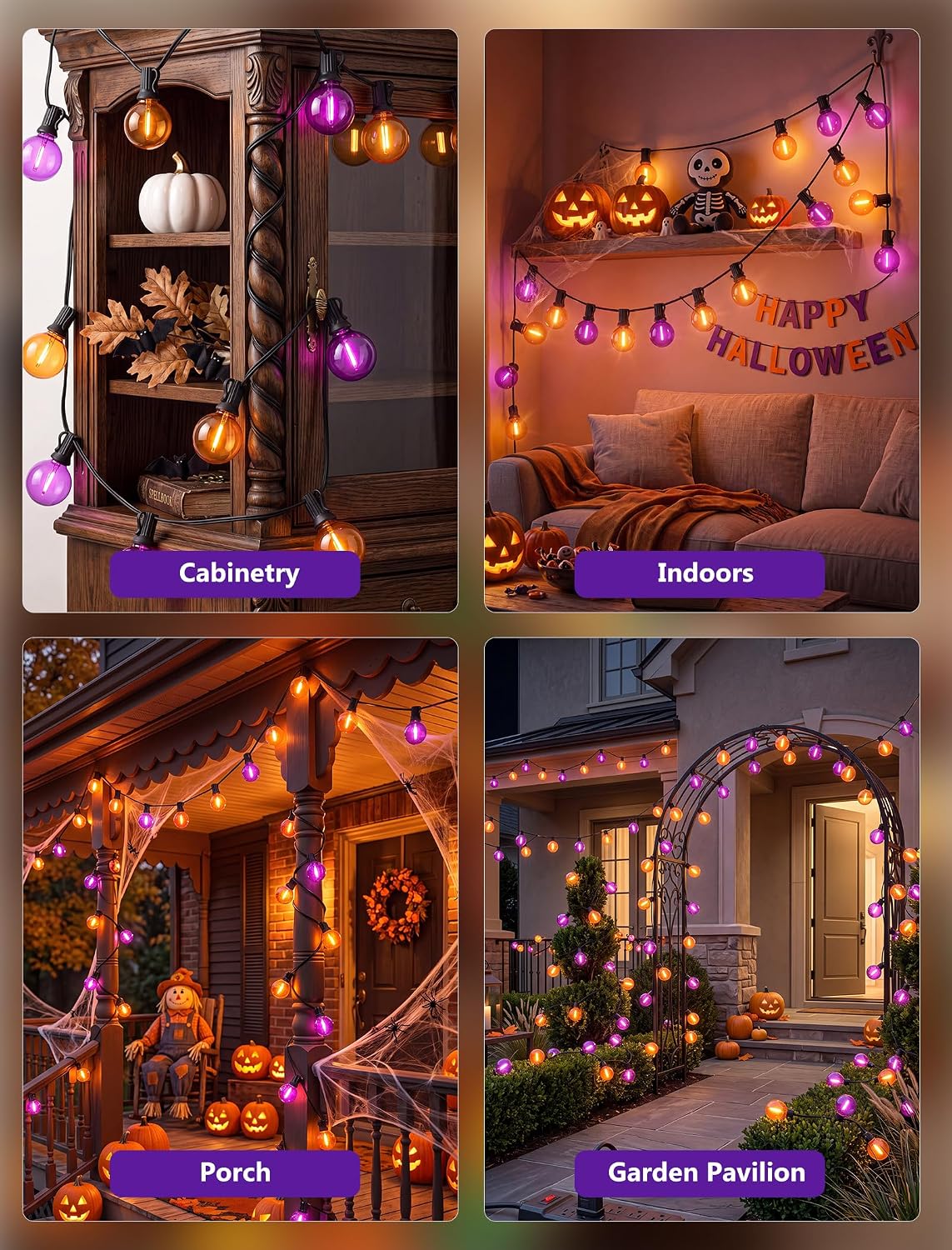 25Ft LED Orange Purple String Lights, Outdoor Halloween Lights