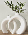 Donut Ceramic Vase Set of 2 for Flower or Home Table Decor (Matte White)