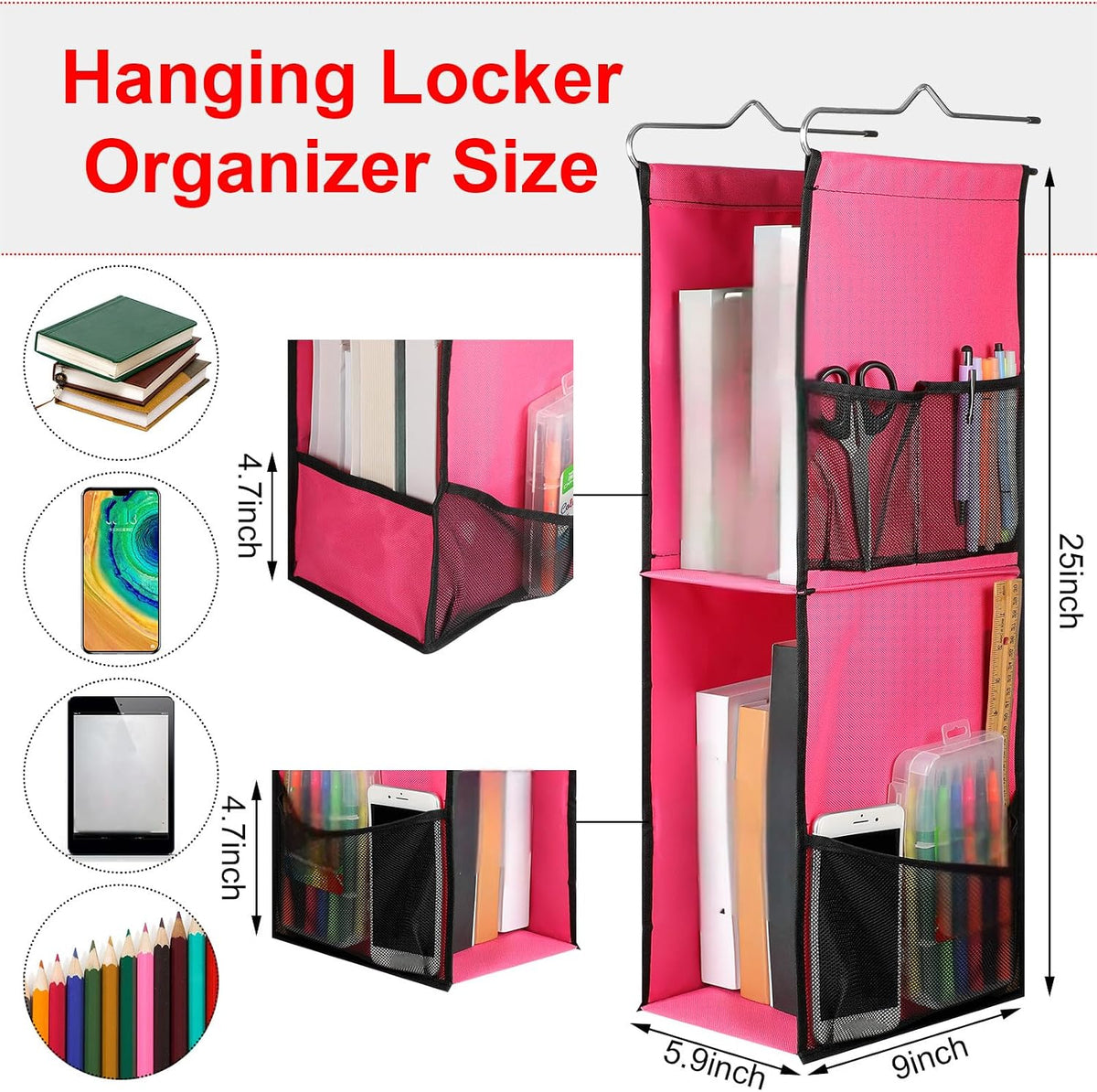1 PC Hanging Locker Organizer 2 Layer Shelves, Rose Red