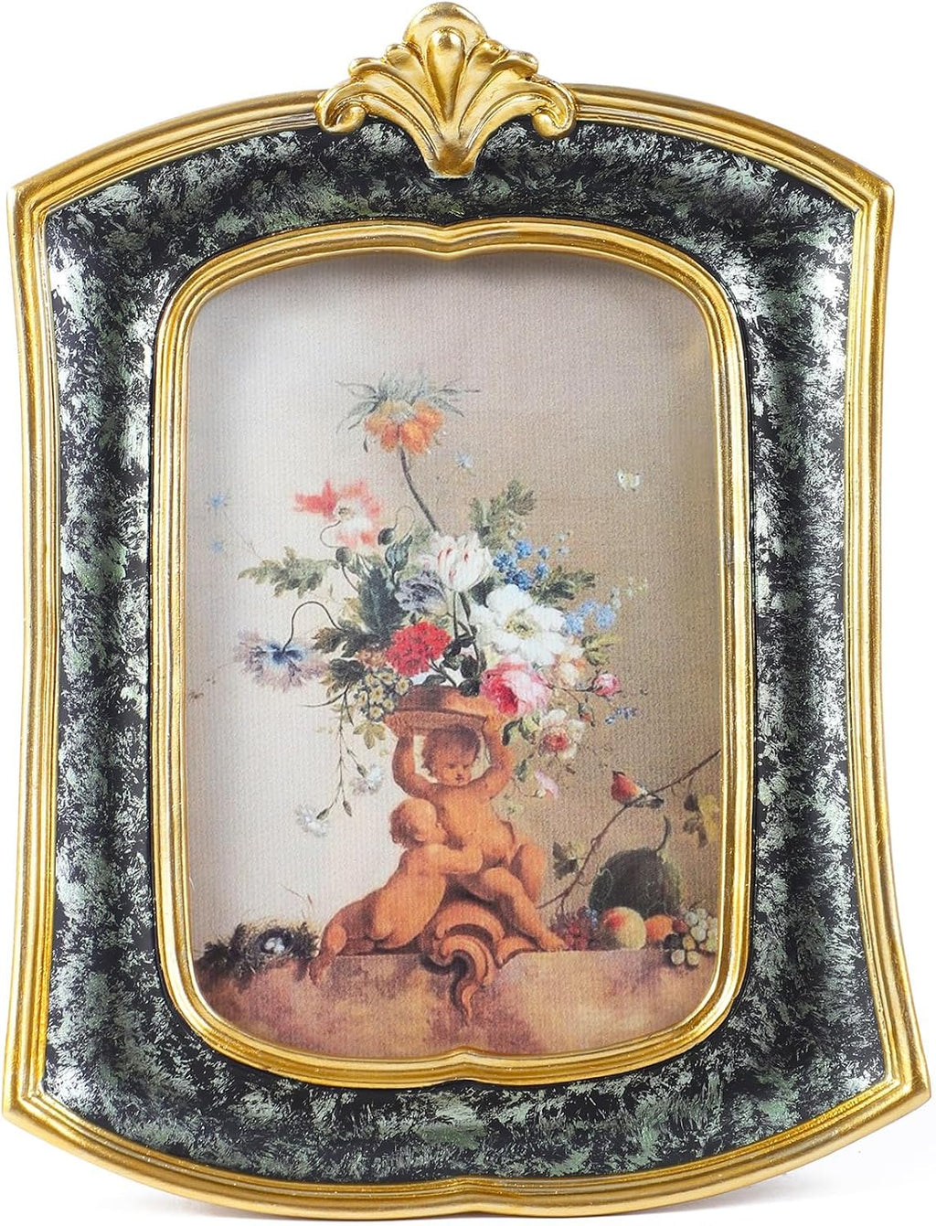 Vintage Picture Frame 4x6 Antique Ornate Photo Frame Tabletop and Wall Hanging Old-Fashioned Style, Decorative Retro Design Home Decor, Photo Gallery Art, Moss Agate Green