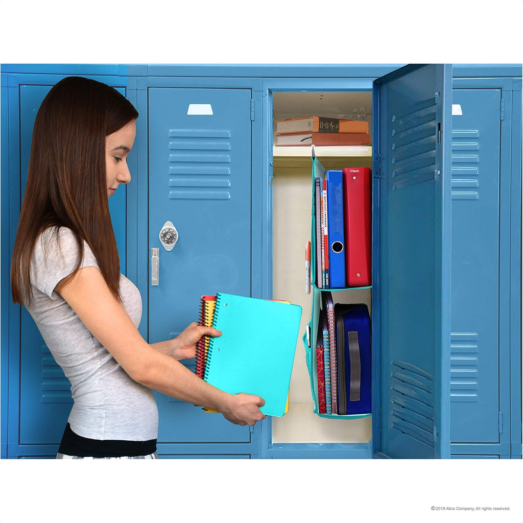ABRA® 2 Shelf Hanging Locker Organizer for School, Work, Gym, Storage | Deep Shelves 6.5”x 9”| Eco-Friendly Fabric Healthy for Children (Ocean Turquoise)