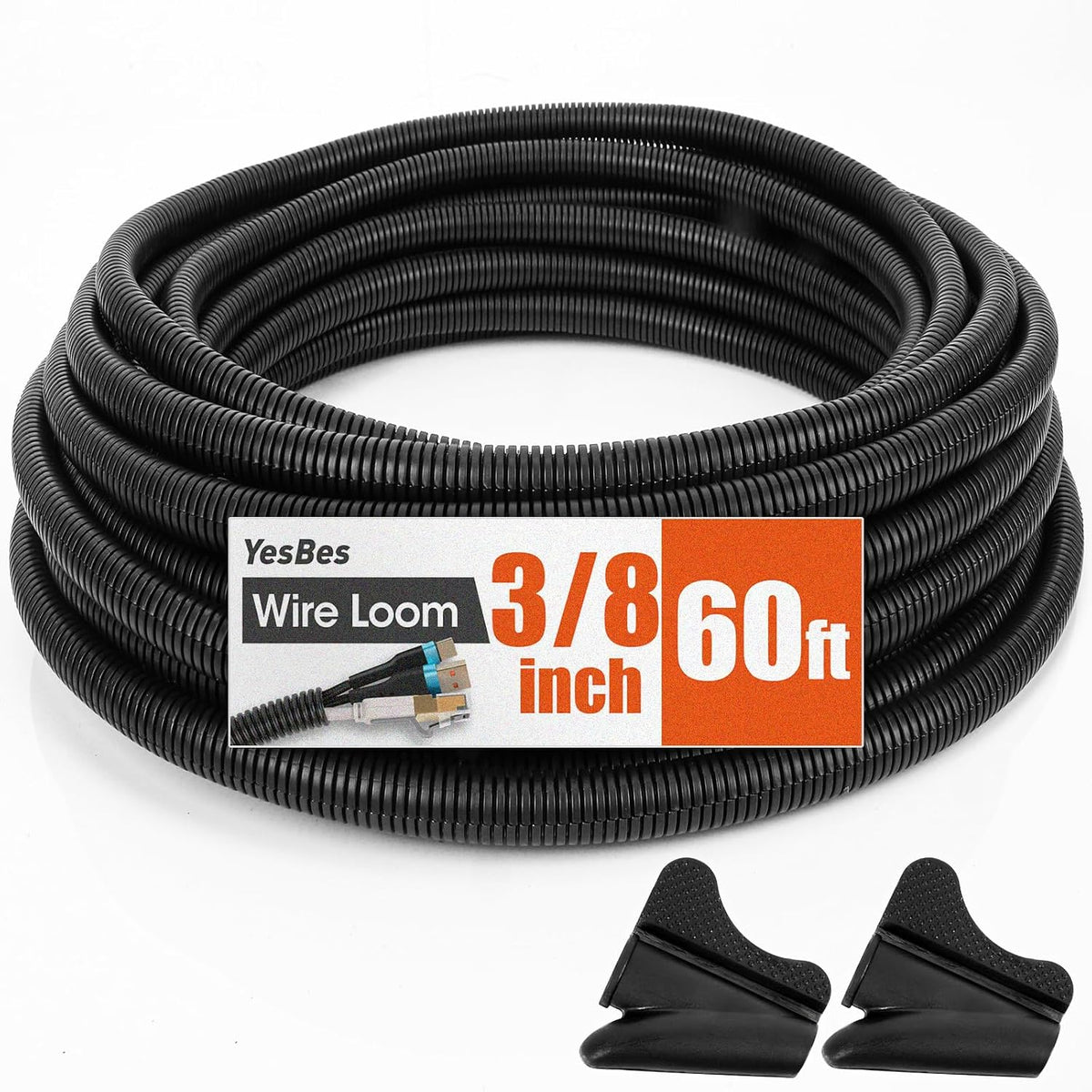 60 FT Wire Loom 3/8 Inch, Split Wire Loom Tubing Wire Conduit, Wire Protector Tubing – Black