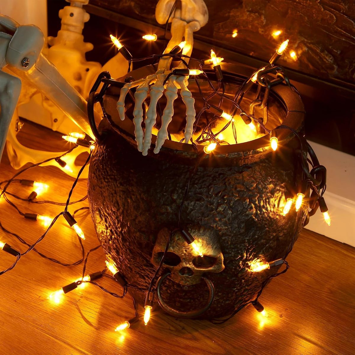 Blissun Halloween Lights, 50-Count Black Wire Light Set, Battery Operated Halloween Mini String Light with 8 Modes, 16 ft Fairy Lights for Halloween Tree Garden Wreath Decorations (2 Pack, Orange)