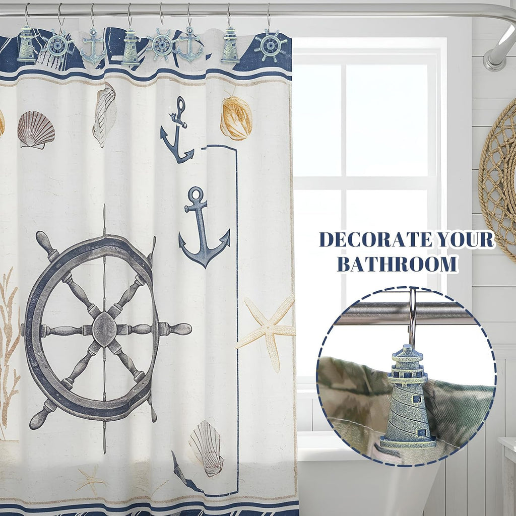 Amyhill 12 Pcs Nautical Shower Curtain Hooks, Nautical Stainless Steel