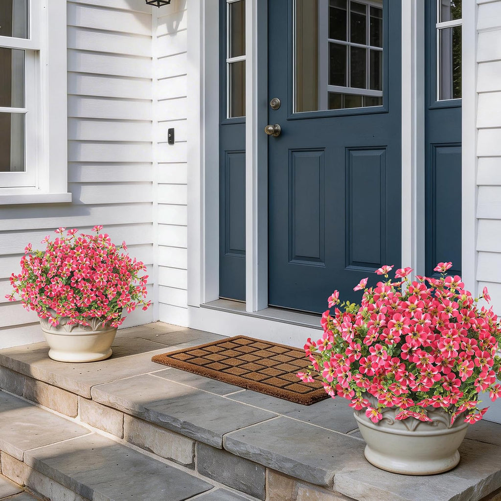 2 Pcs Artificial Flowers & Eucalyptus Topiary Trees for Porch (Rose Red)