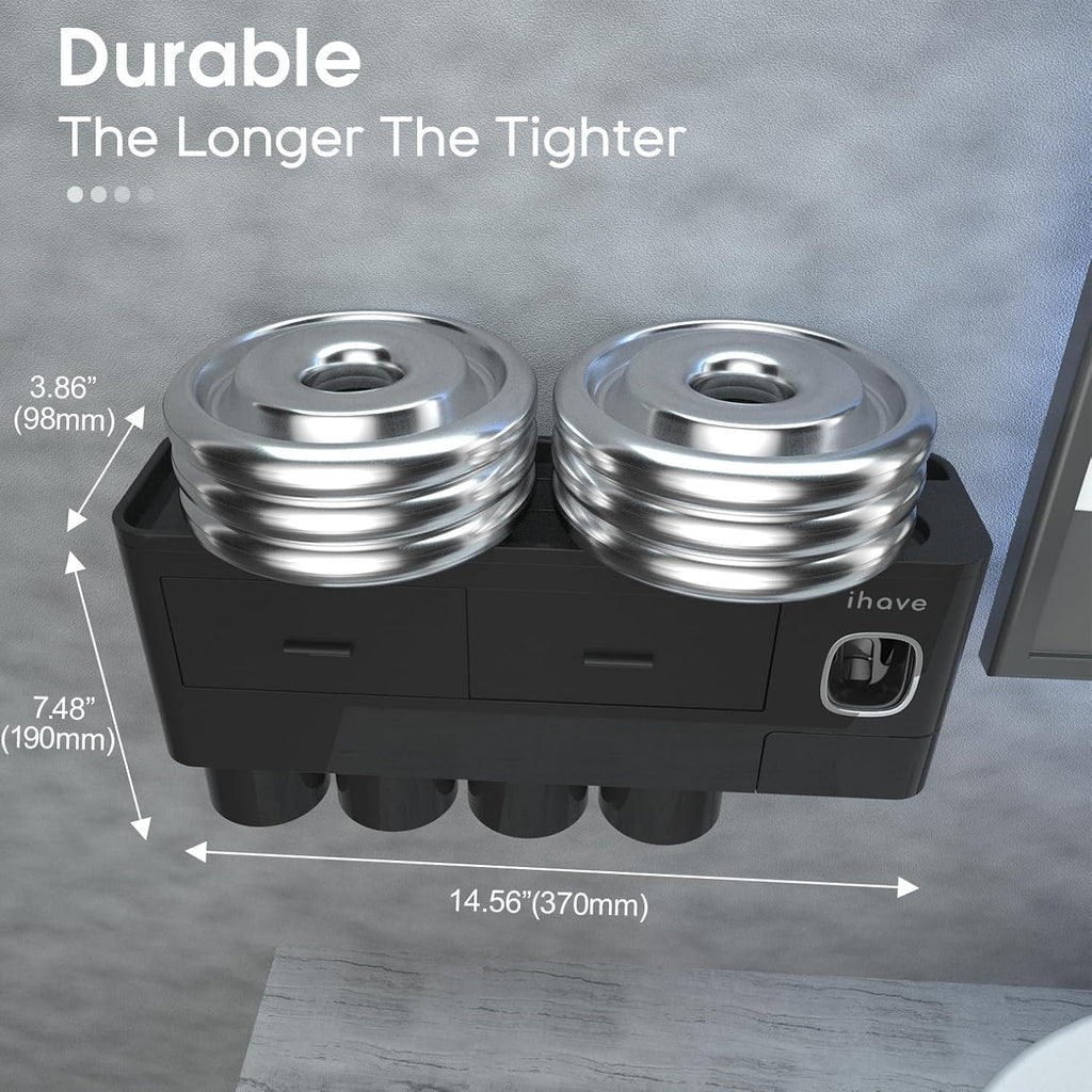 iHave Toothbrush Holders Wall Mounted with Toothpaste Dispenser & 4 Cups